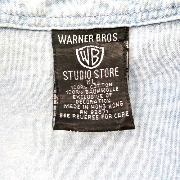 VINTAGE 90's Warner Bros Looney Tunes Chambray Shirt Embroidered Button Front XL - Picture 10 of 10